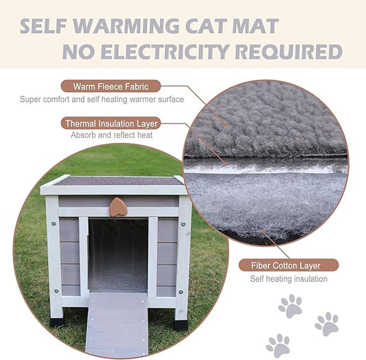 Deblue Outdoor Pet House with Self-Warming Mat, Weatherproof Pet Shelter for Cats, Rabbits, Puppies, Tortoises