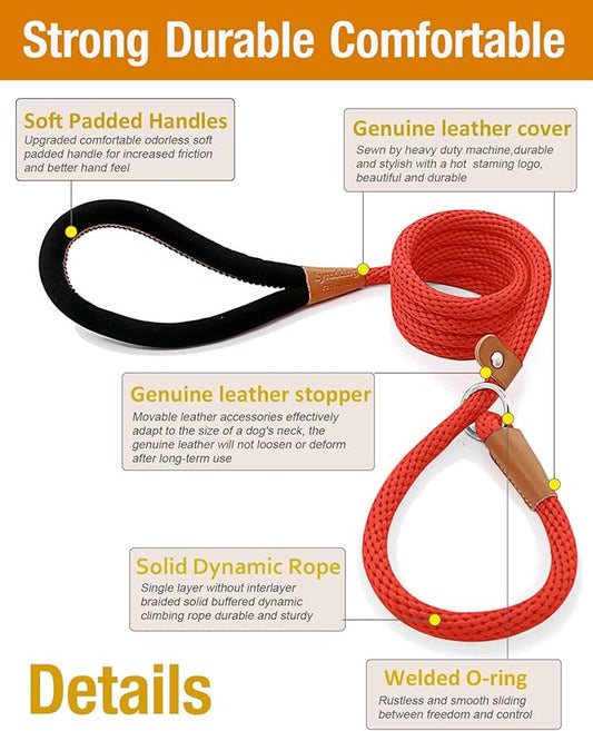 lynxking 5 FT Dog Leash Slip Lead 2 Pack Strong Heavy Duty Braided Dog Training Leash No Pull Training Lead Leashes for Medium Large and Small Dogs