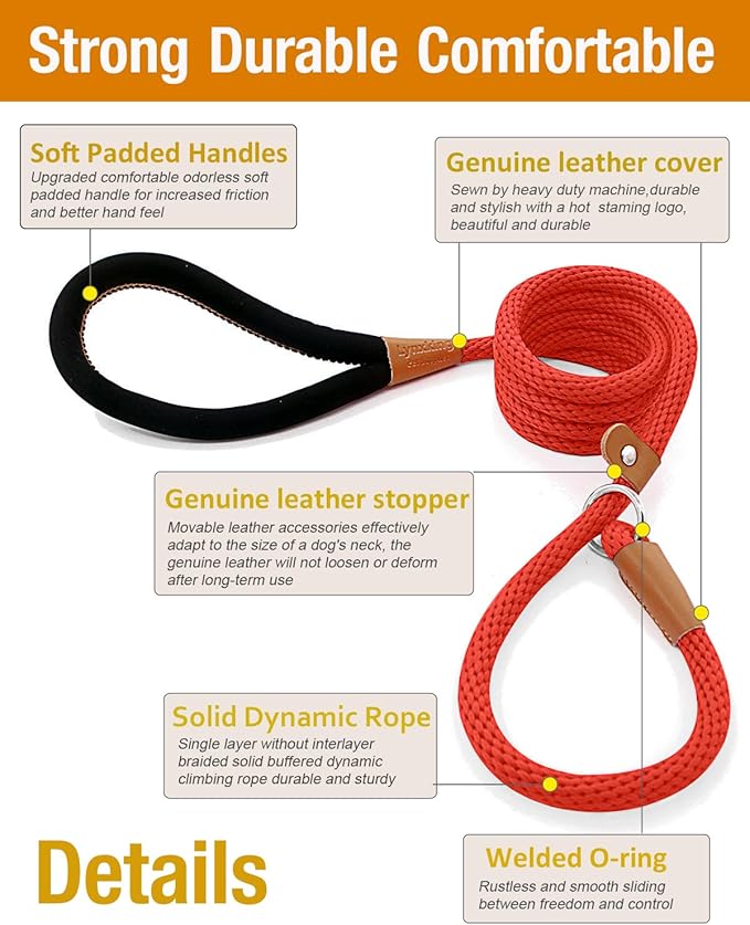 lynxking 6 FT Dog Leash Slip Lead 2 Pack Strong Heavy Duty Braided Dog Training Leash No Pull Training Lead Leashes for Medium Large and Small Dogs