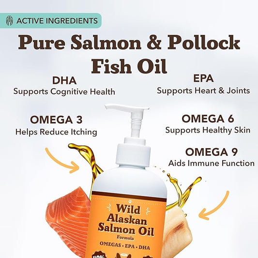 Natural Dog Company Wild Alaskan Salmon Oil Formula with Omega 3, Fish Oil for Dogs Supplement, Skin & Coat Dog Oil, Itchy Relief, Immune Support for Joints & Heart, Food Topper, 32 oz