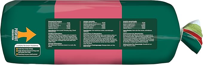 Kaytee All Natural Timothy Hay Plus Cranberries For Guinea Pigs, Rabbits & Other Small Animals, 24 Ounce