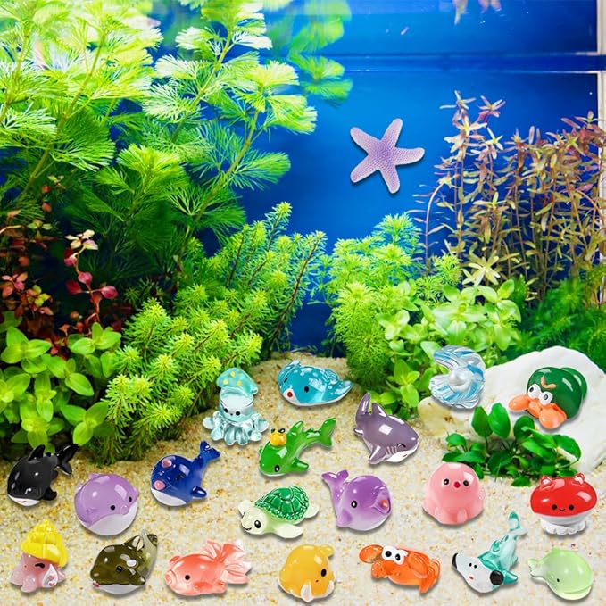 36pcs Mini Ocean Resin Animals Tiny Sea Animals Figurines Marine Miniature Plastic Animals Aquarium Ornaments Decorations for DIY Fish Tank Potted Micro Fairy Garden Dollhouse