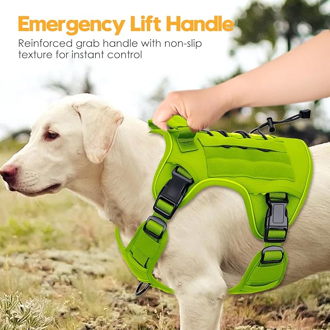 Heavy-Duty Tactical Dog Harness for Large Dogs, No Pull Adjustable Reflective Pet Vest with Molle System, K9 Military-Grade Control for Service Training, Outdoor & 10+ Breeds, Wild Lime, Large