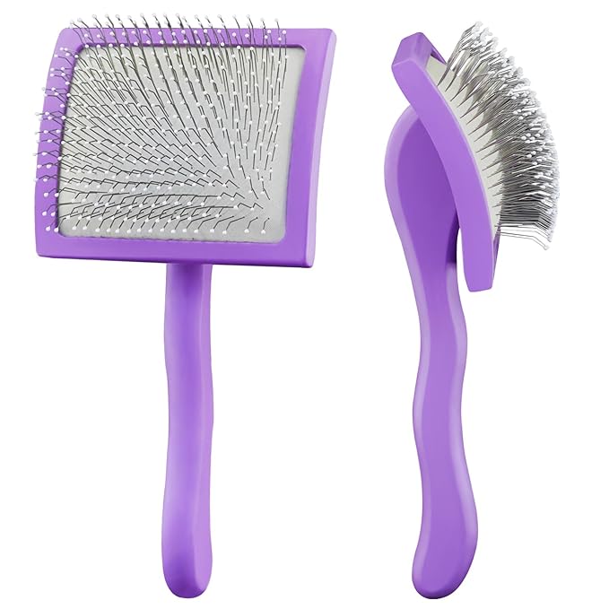Slicker Brush for Dogs, Best Doodle & Poodle Brush for Long Haired Dogs, Large Dog Hair Brush with Little Round Rubber Tips, Dog Slicker Brushes Goldendoodle Long Pin Detangler for Dematting
