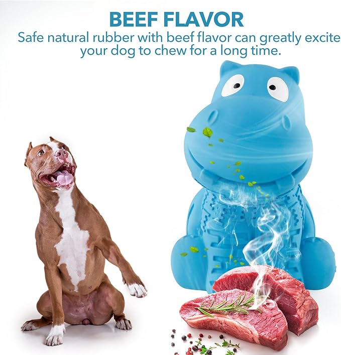petizer Indestructible Squeaky Dog Toy for Aggressive Chewers - Durable, Natural Latex Toy for Small, Medium, Large Dogs - Blue Hippo