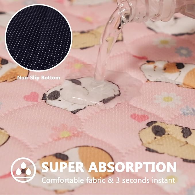 Guinea Pig Bedding, 49x24 2Pack Guinea Pig Fleece Cage Liner, Washable Waterproof Reusable & Anti Slip, Absorbent Guinea Pig Pee Pad for Small Animal, Rabbit, Bunny, Chinchilla, Pink