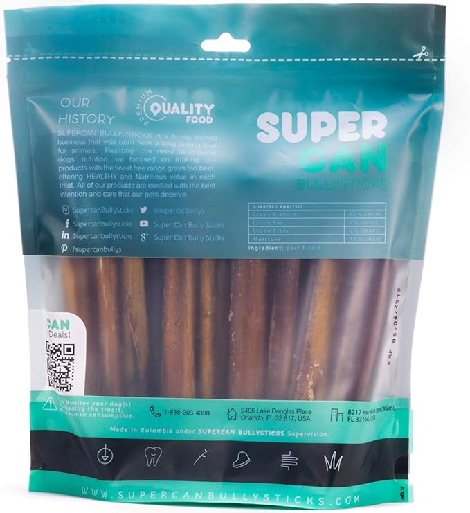 SUPERCAN 6" Bully Sticks for Dogs (10 Pack) – 100% Natural | Long-Lasting Dog Chews | Free-Range, Grass-Fed Beef | High-Protein | Odor-Free | Rawhide Alternative – Healthy Dog Treats