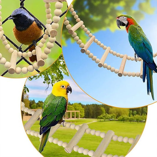 Bird Ladder Bridge, Wooden Pet Hamster Climbing & Swing Toys, Cage Accessories for Birds Rats Parrots Hamster Squirrel Sugar Gliders Parakeets Cockatiels - 8 Steps - 19.3 x 3.14 Inch