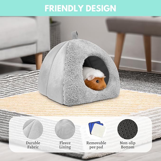 Guinea Pig Bed with 2 Absorbent Leak-Proof Bottom Pee Pad Fleece Small Animal Hideout House Washable Hide Hut for Rabbit Chinchilla Rat Hedgehog