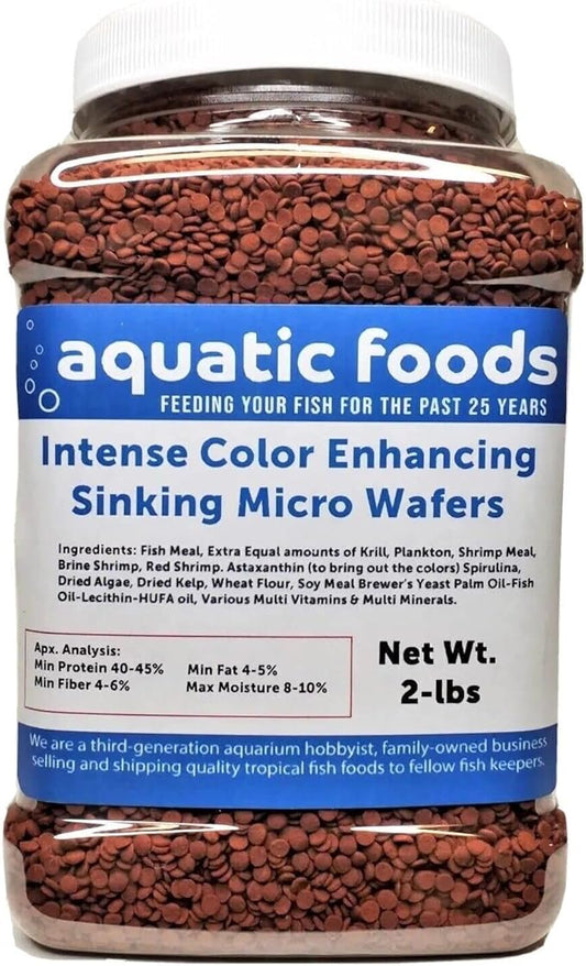 Aquatic Foods Inc. 3.5mm - 1/8" Color Enhancing Sinking Micro Wafers for Bottom Fish, Shrimp, Crabs, Crayfish, All Tropical Fish…2-lb Med Jar