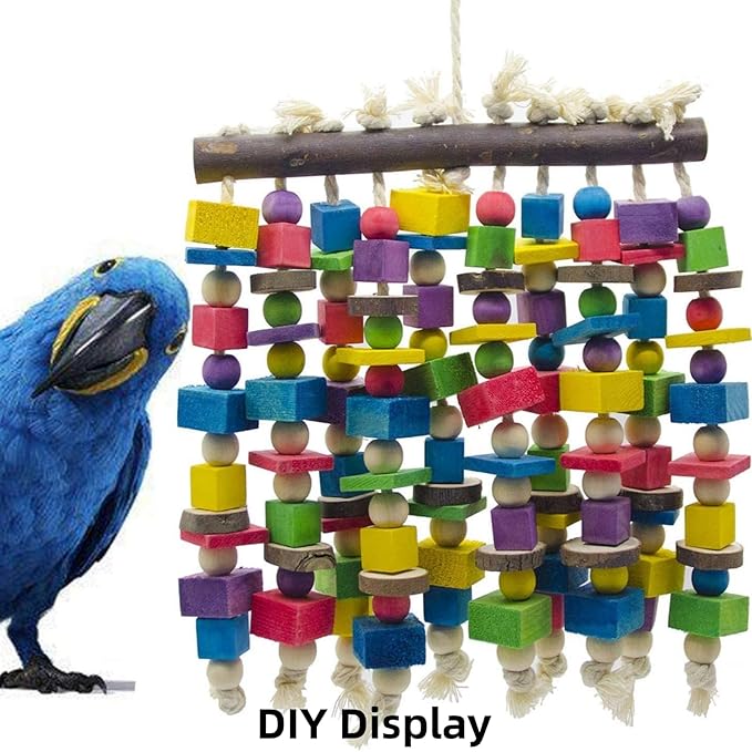 Bird Toys, Wood Wooden Colored 300pcs Parrot Toys for Large Birds, Multicolored Natural Wooden Blocks,African Grey Parrots, Macaws, Cockatoos, Parrot chew Toys, Aviary DIY Hanging Toys