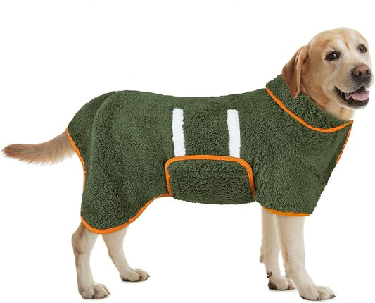 Bienbee Dog Bathrobe, Quick Drying Super Absorbent Dog Robes for After Bath, Warm Keeping Dogs Towel, Dogs Bath Supplies, Dark Green L