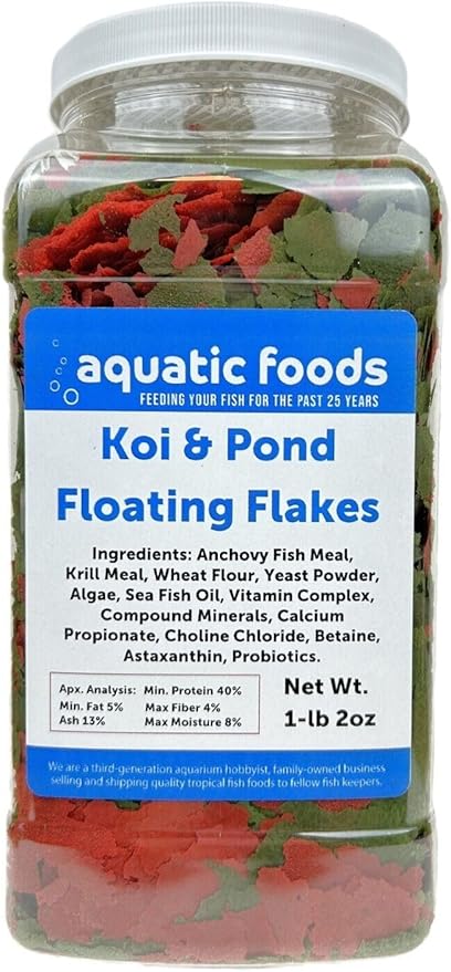Aquatic Foods Inc. Koi & Pond Fish Krill Flakes. Arctic Krill Flakes which Contain Natural Carotenoids & Astaxanthin That Will Enhance The Vibrant Colors of Fish...WL 1-lb 2oz Lg Jar