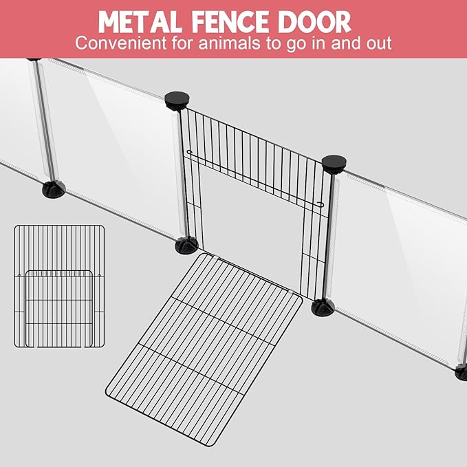 32 Panels Small Animal Playpen, 48" x 32" x 24" Transparent Playpen with Waterproof Mat,Plastic Enclosure,Puppy Play Pen for Chicken,Pet Fence for Guinea Pigs,Bunny,Ferrets,Hamsters,Hedgehogs Indoor