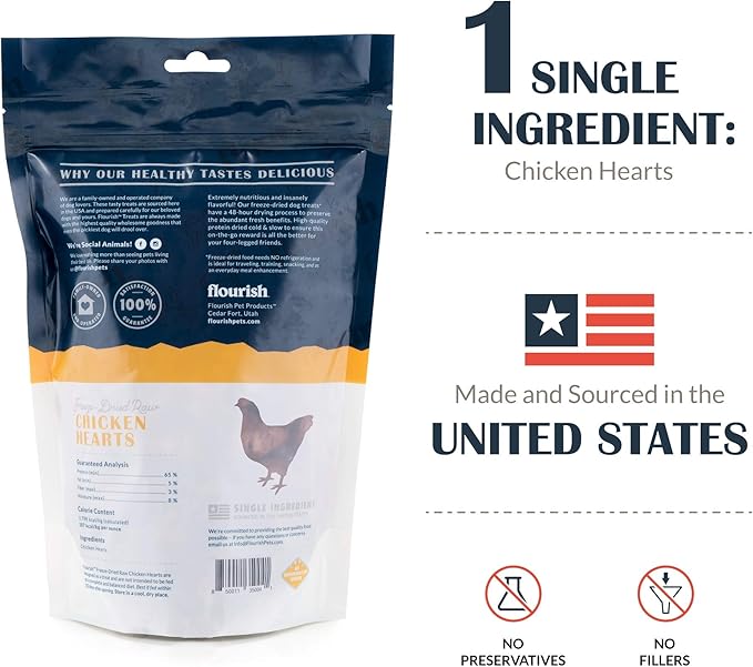 Flourish Freeze Dried Raw Pet Treats Pets (Chicken Hearts, Regular)