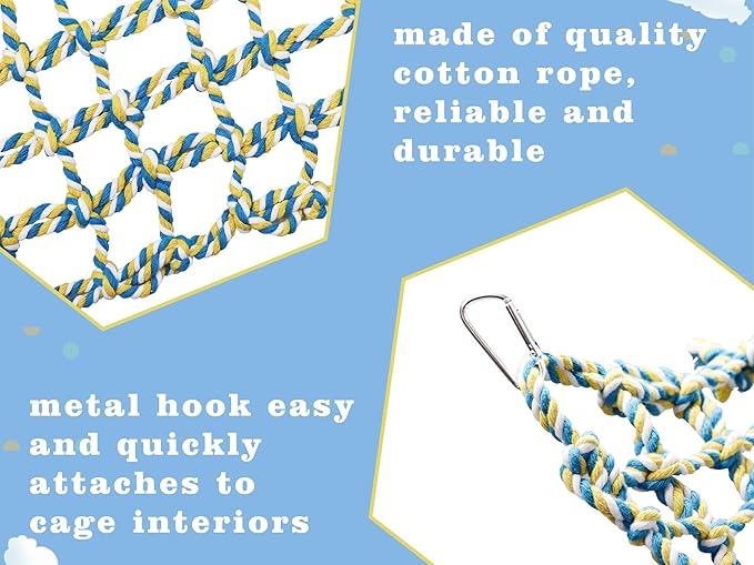 Dnoifne 20 × 7 Inch Colorful Bird Rope Net, Rat Climbing Rope Net, Pet Hanging Hammock, Bird Ladder Rope Bridge, Small Animal Rope Net Toy, Cage Decor Accessories for Rat Hamster Bird Ferret