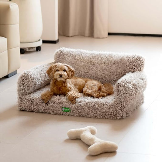 MEWOOFUN 34.6" Orthopedic Dog Bed Sofa for Small Medium Dogs, Egg- Foam Dog Couch with Removable Washable Cover and Non-Slip Bottom (Large, Brown)