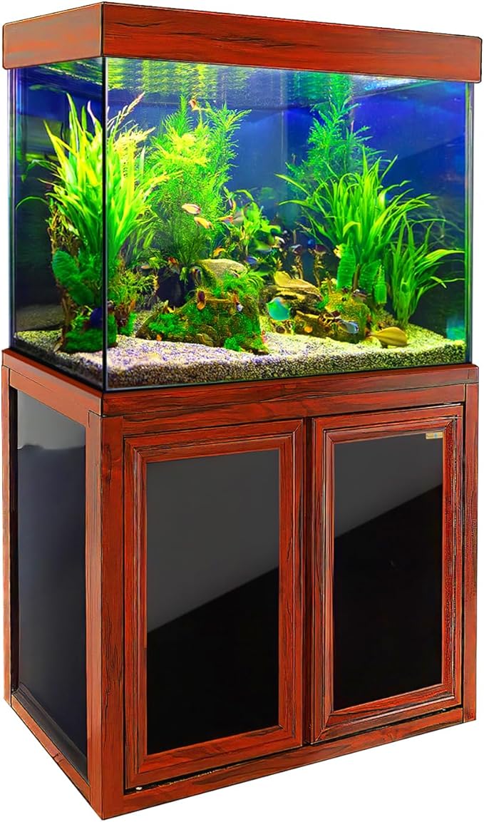 50 Gallon Fish Tank with Premium Tempered & Ultra Transparent Glass (Complete Aquarium Setup) Red Wood