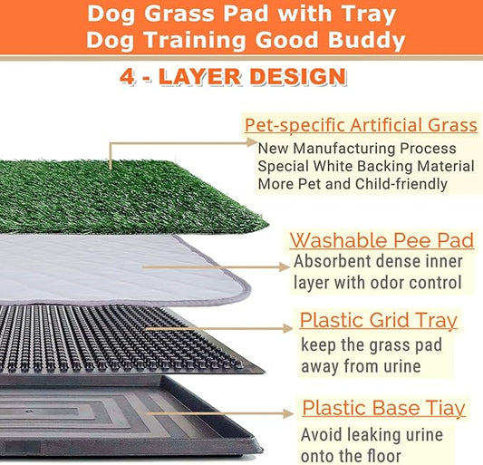Dog Grass Pad with Tray 25"X20" - Portable Artificial Turf Pet Potty for Training, Indoor/Outdoor Dog Litter Box for Apartment Balcony/Patio, with Washable Pee Pad and Fake Grass Mat