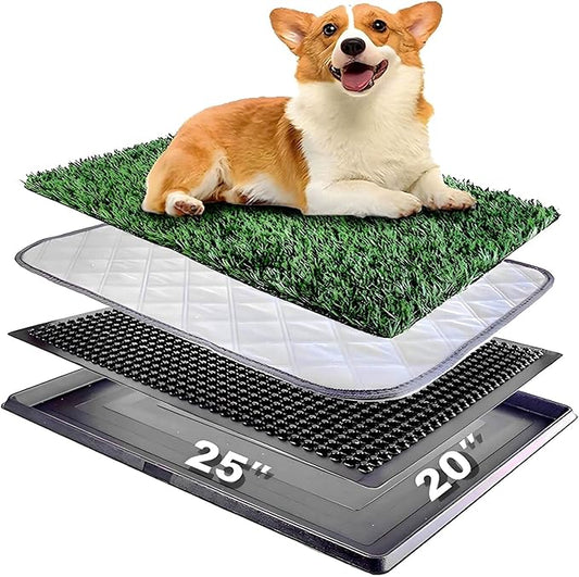 Dog Grass Pad with Tray 25"X20" - Portable Artificial Turf Pet Potty for Training, Indoor/Outdoor Dog Litter Box for Apartment Balcony/Patio, with Washable Pee Pad and Fake Grass Mat