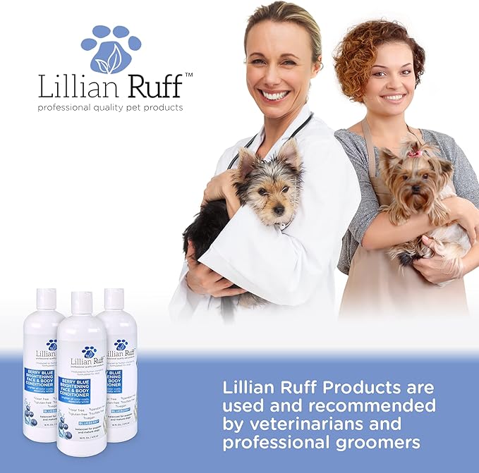 Lillian Ruff PRO Formula Berry Blue Brightening Dog Conditioner - Professional Whitening Conditioner Hydrate Dry Skin, Soften, Detangle, Restore Shine - Provitamin B5, USA Made 16oz