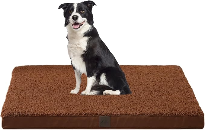 DaysU Large Dog Bed for Large Dogs, Orthopedic Dog Beds with Removable Washable Cover, Egg Crate Foam Pet Bed Mat, Flax Brown, Suitable for Dogs Up to 65 Ibs, 36x27x3in