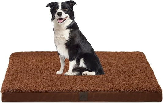 DaysU Large Dog Bed for Large Dogs, Orthopedic Dog Beds with Removable Washable Cover, Egg Crate Foam Pet Bed Mat, Flax Brown, Suitable for Dogs Up to 65 Ibs, 36x27x3in