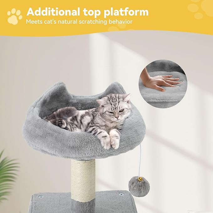 DWVO 54 in Multi-Level Cat Tower: Cats Tree for Indoor Kittens, Pet Furniture with Kitty Condos, Sisal Scratching Posts, Plush Perches, Cozy Hammock, Light Gray