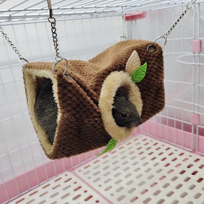 Small Animal Hammock, Hamster Hanging Bunkbed Hammock & Tunnel Warm Bed House Cage Nest Cage Hanging Tunnel and Hammock for Sugar Glider Squirrel Hamster Parrot Mice Chinchilla Flying Squirrel Rat