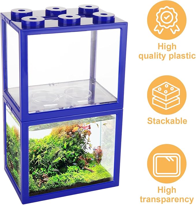 4PCS Plastic Small Betta Fish Tank, 0.6 Gallon Stackable Fish Bowl, Cube Fish Aquarium Tank for Shrimp, Turtle, Small Crab (Black)