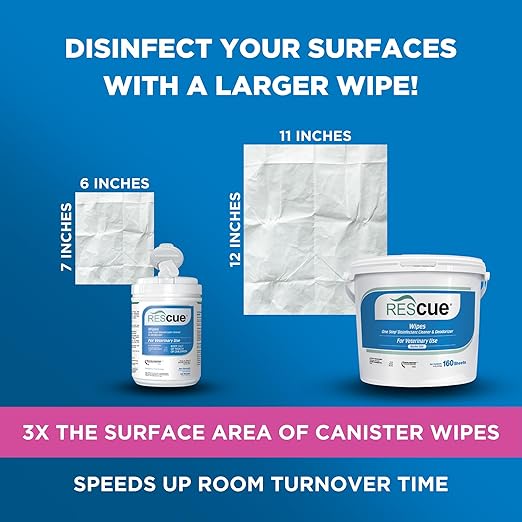 REScue One-Step Pet Wipes - Cleaner for Kennels, Litter Boxes & More, Extra Large 11x12 Inch Wipes, 160-Wipes Bucket