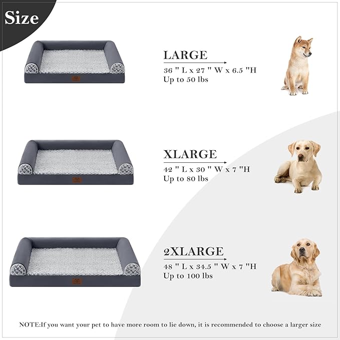 WNPETHOME Orthopedic Dog Beds for Large Dogs, Waterproof Memory Foam Large Dog Bed with Sides, Non-Slip Bottom and Egg-Crate Foam Big Pet Couch Bed with Washable Removable Cover