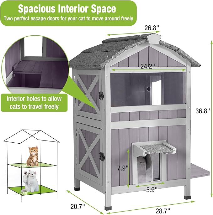 GUTINNEEN Insulated Outdoor Cat House for Winter Feral Cat Shelter Weatherproof 2-Story