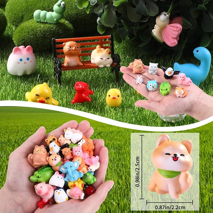 50pcs Mini Resin Animal 50 Styles Tiny Resin Animals Miniature to Hide Little Small Animal Figures Bulk for Holiday Party Favors Bag Fillers Garden Dollhouse Crafts Decor