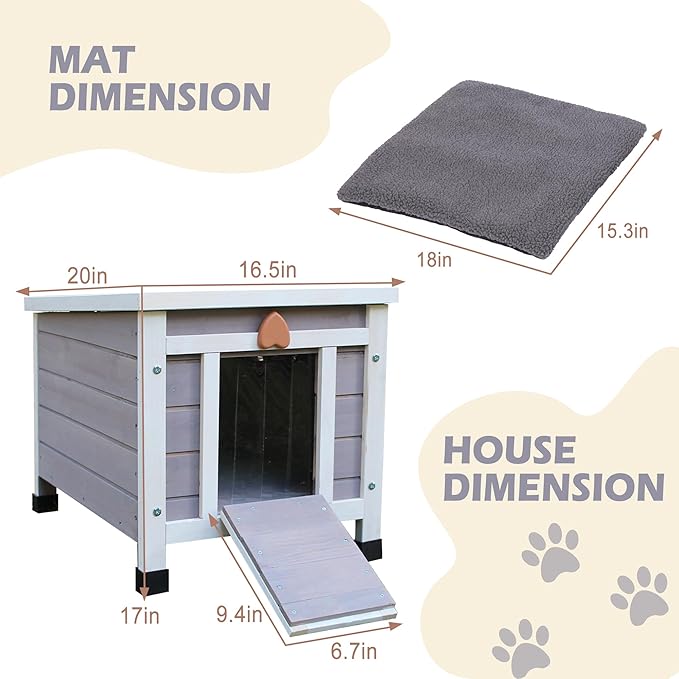 Deblue Outdoor Pet House with Self-Warming Mat, Weatherproof Pet Shelter for Cats, Rabbits, Puppies, Tortoises