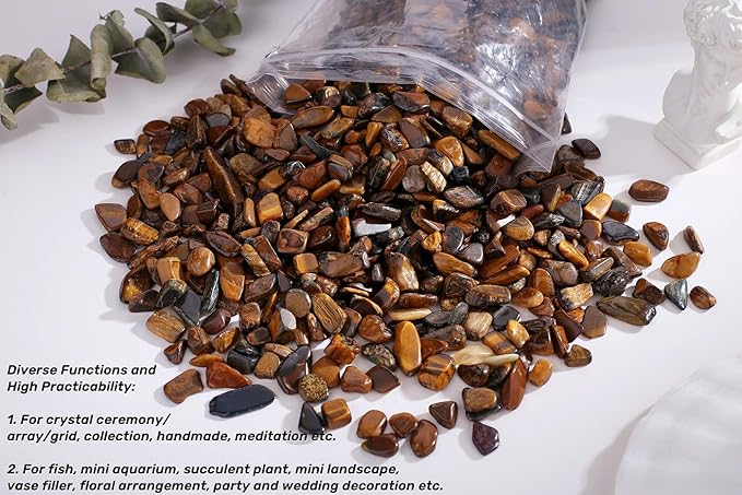 QINJIEJIE250g Tiger Eye Crystals Polished Rocks Tumbled Stones Chips Stone Crushed Quartz Crystal Natural Gem Gravel Home Decoration Succulent Plants Vase Filler Landscape Bottom Ornament 0.6lbs