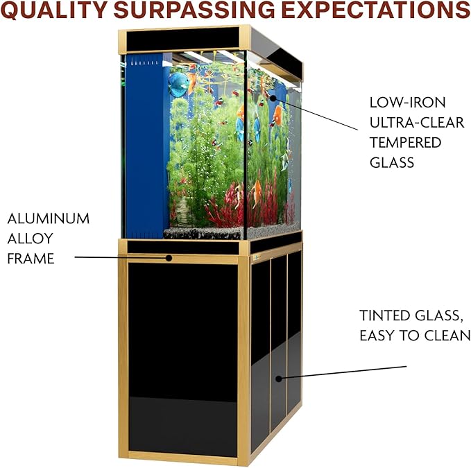 135 Gallon Aquarium Tempered and Ultra-Clear Glass (Full Setup) in Black with Gold Trims