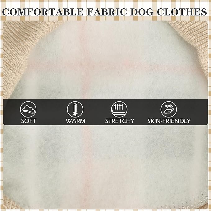 EXPAWLORER Plaid Cat Hoodie - British Style Warm Cat Sweater Shirt with Leash Hole,Pet Clothes Outfits,Winter Coat Apparel for Puppy Cats Girl Boy-Kitten Apparel,Beige M