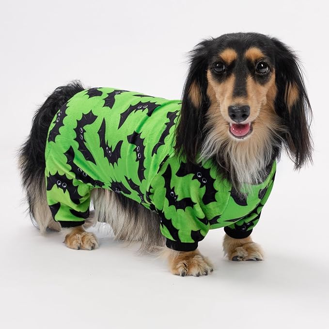 Fitwarm Halloween Bat Dog Pajamas, Funny Costumes for Small Dogs Boy Girl, Pet Outfit, Lime Green, Black, Small