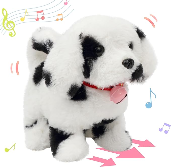 Hopearl Walking Point Dog Interactive Electronic Pet Plush Toy Puppy Woof and Moving Animated Nodding Head Gift for Toddlers Birthday, Black, 7''