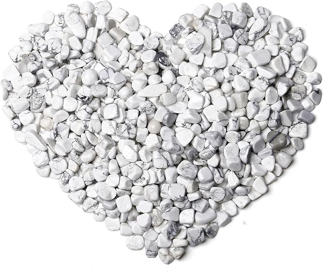 QINJIEJIE 0.9Lbs White Howlite Rocks for Plants Decorative Stones Aquarium Gravel Terrarium Pebbles Vase Filler Fish Tank Bowl Sand Bulk Crystal Polished Chips Planters Decorations