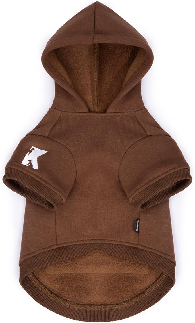 Koneseve Dog Hoodie & Cat Sweater, Warm Fleece Hooded Soft Winter Sweatshirt for All Breeds, Cozy Pet Clothes, Brown, XL