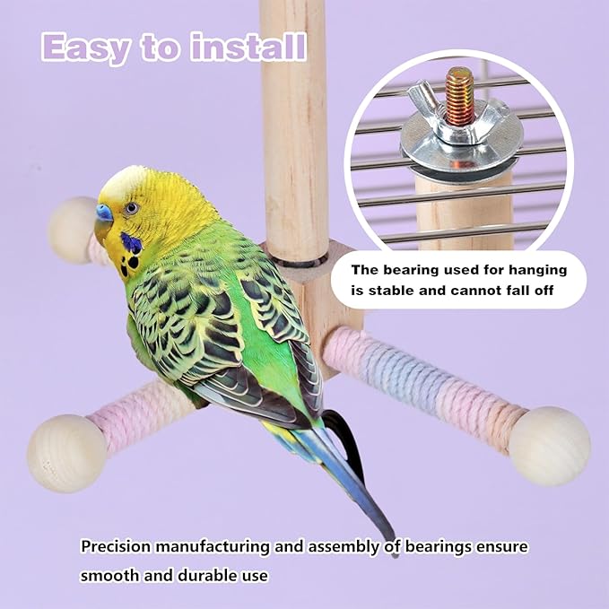 Wooden Perches for Bird Cages -360° Rotating Interactive Bird Perches for Cage，Suitable for Small and Medium-Sized Birds，Conure Budgies Cockatiels Lovebird Mynah Finches
