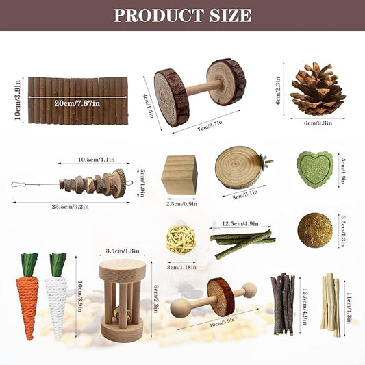 Hamster Toys Set,Guinea Pig Toys Small Animal Chewing Toy and Rat Cage Accessories, 16 Different,Hamster Small Animal Hideout,Chinchillas, Gerbils, Rats, Rodents Teeth Care,Natural Molar Tools