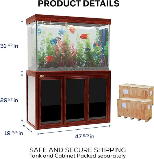 135 Gallon Aquarium Fish Tank with Upright Fishtank Stand Water Pump Freshwater Filter LED Bundle and Straight Corners Clear Glass - All Red