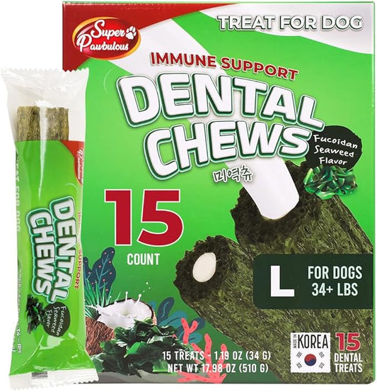 SuperPaw Dental Chews for Dogs - Healthy Dog Dental Treats for Teeth and Gums, Natural Chew Toy Alternative, Teeth & Gum Cleaning - Large, Seaweed, Pack of 1