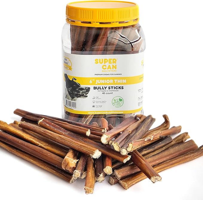 Junior Bully Sticks for Puppies and Small Dog Breeds, 100% Natural Dog Chews, Non-GMOs, Long-Lasting, Free-Range Grass-Fed Beef Sticks