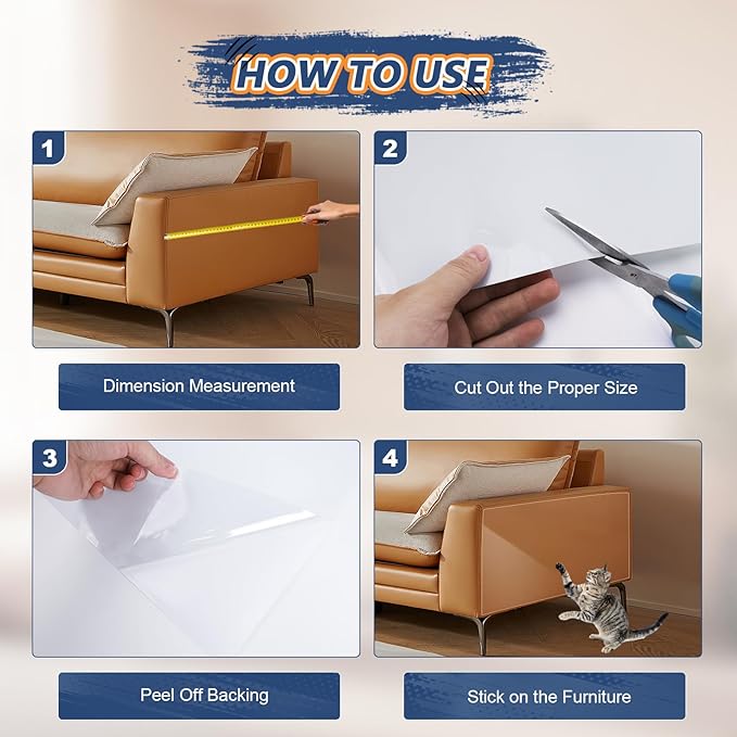 Eunice Cat Scratch Furniture Protectort, 17 x 11.8 in 20 Pack Couch Protector from Cat Claws,Self-Adhesive Tape for Furniture - Easy to Remove Anti Scratch Protector