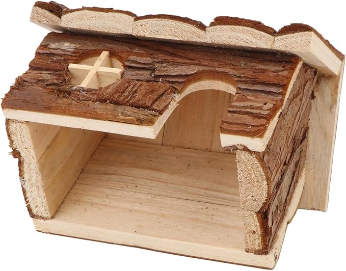 Wontee Hamster Wood House Hamster Hideout Hut for Dwarf Hamsters Mice Small Gerbils (Small)