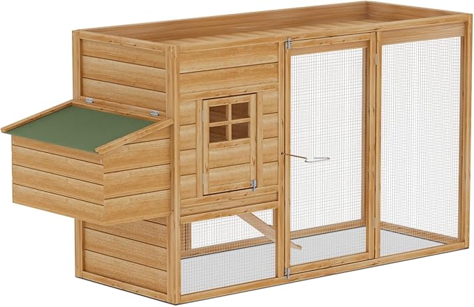 MoNiBloom 2-Layer Chicken Coop with Run and Nesting Box, Ventilation Wire Fence Wood Chicken House Duck Hutch Bunny Cage with Removable Tray Ramp and Waterproof Asphalt Roof 64 x 25.5 x 40 inch